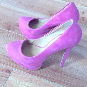 Aldo pink suede shoes plateau high heels 4”